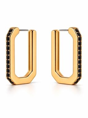 14k Pave Black Onyx Gold Tone Rectangle Hoops Huggie Earrings from Kay Jewelers
